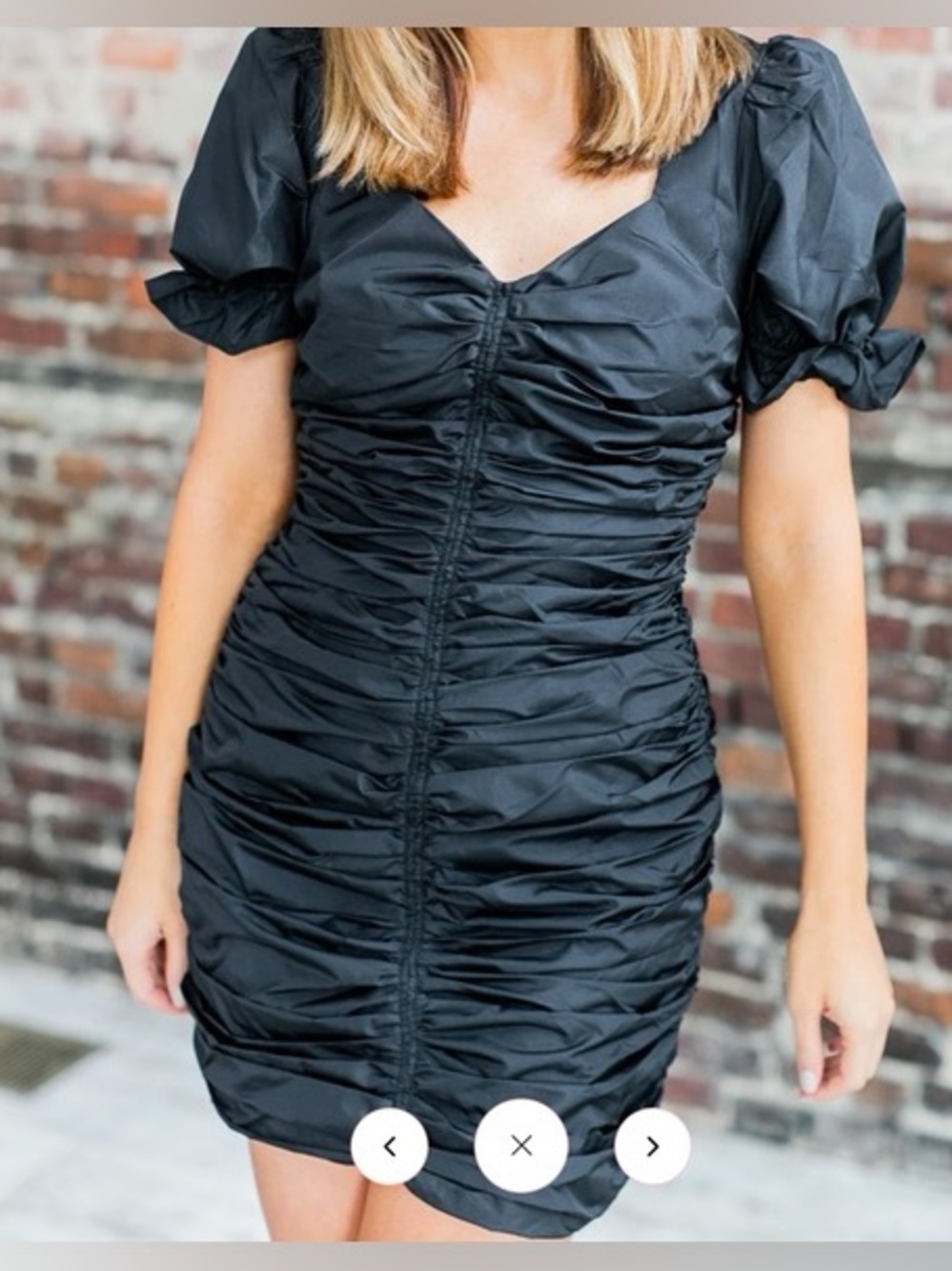 Endless Rose Medium Black Ruched Puff-Sleeve Mini Dress - Women